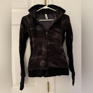 Athleta Black Camo Zip Up Hooded Jacket